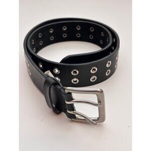 Black Leather Punk Grommet Unisex Belt Double Prong Buckle Y2K Emo Grunge Size M
